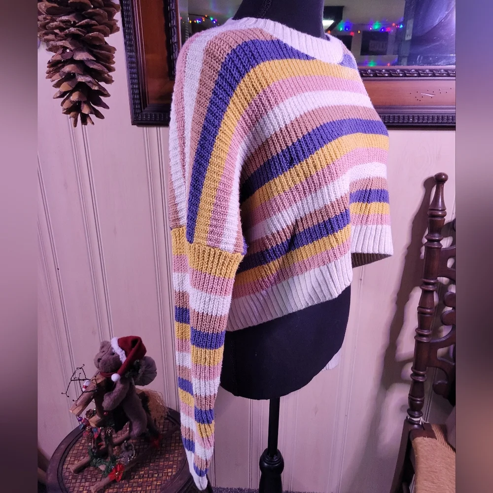 Hollister womens xs cropped slouchy sweater striped-multi colored - Picture 2 of 9